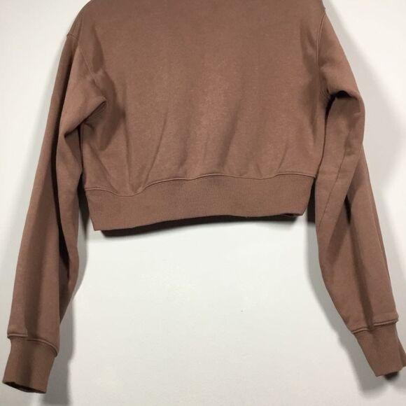 BP Brown Preppy Minimalist Neutral Clean Girl Cropped Collared Sweatshirt M - Picture 9 of 9